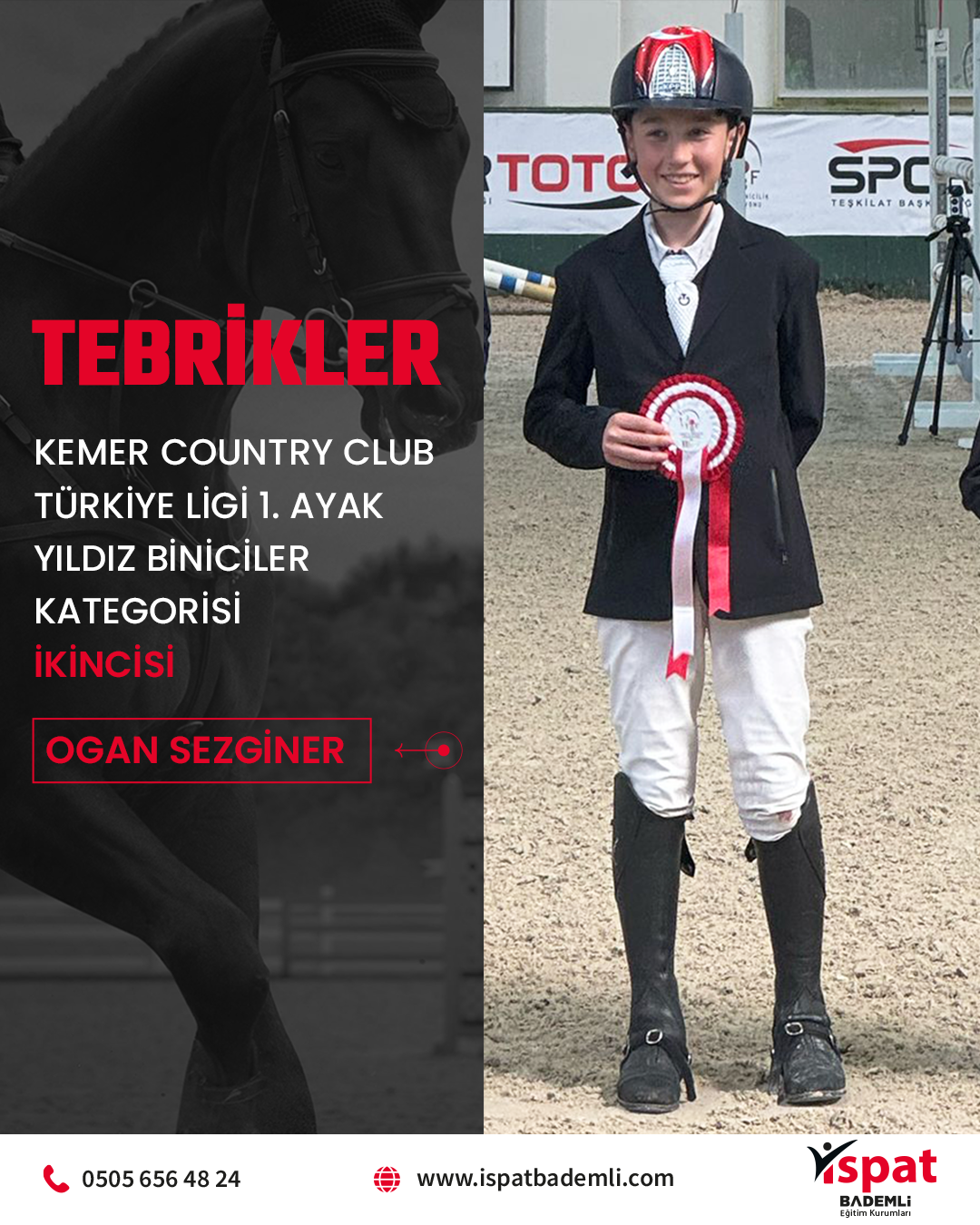 Ogan Sezginer, Türkiye Binicilik Yarışması Yıldız Biniciler kategorisinde ödülünü alırken